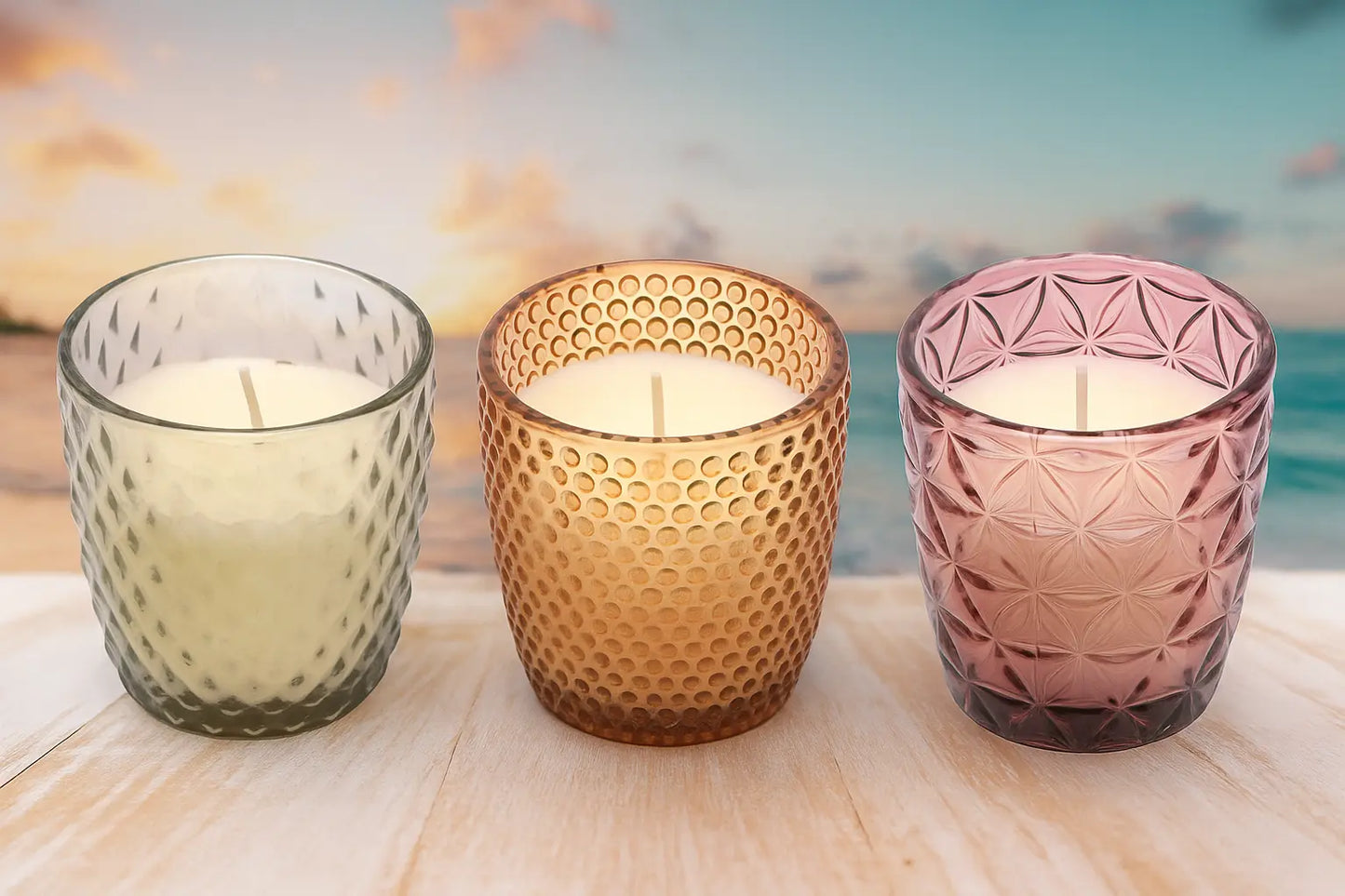 Geurkaarsenset Angel Flower – Luxe Kaarsen in Gekleurd Glas (3 stuks) Sparcle.shop