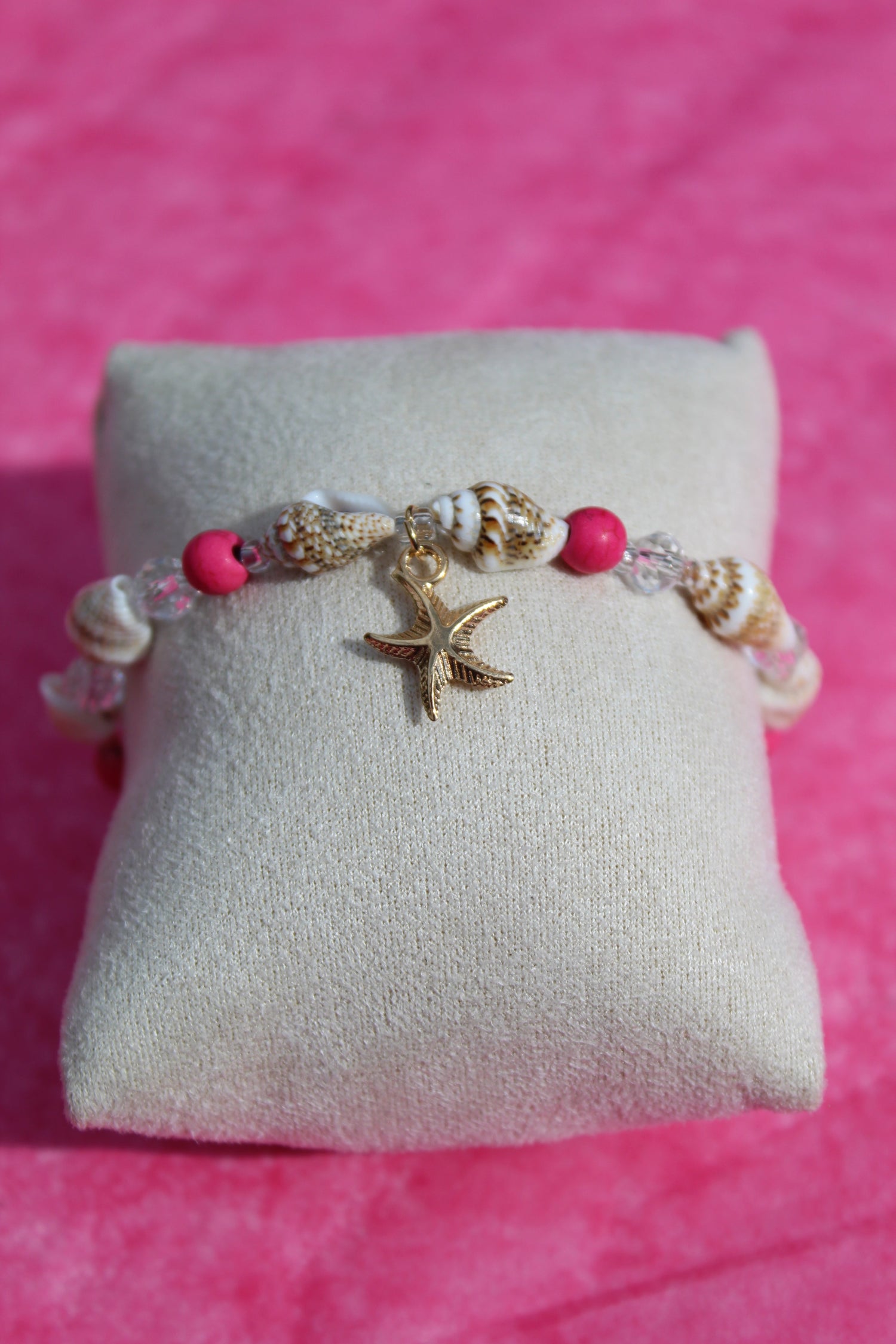 Zomer Armband Roze met Goudkleurige Zeester & Roze Kralen – Rinhoo Sparcle.shop