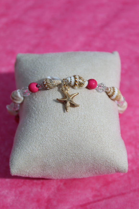 Zomer Armband Roze met Goudkleurige Zeester & Roze Kralen – Rinhoo Sparcle.shop