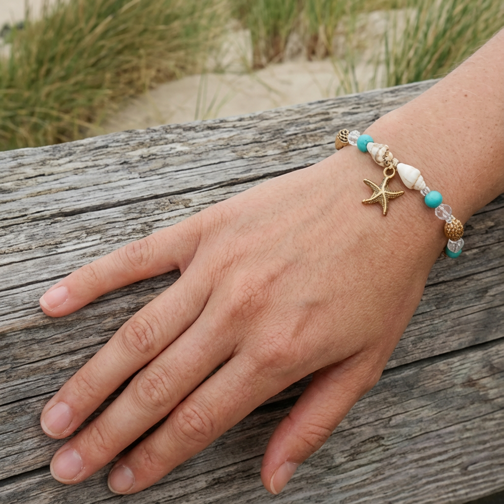 Zomer Armband Blauw met Zeester & Turquoise Kralen – Rinhoo Sparcle.shop