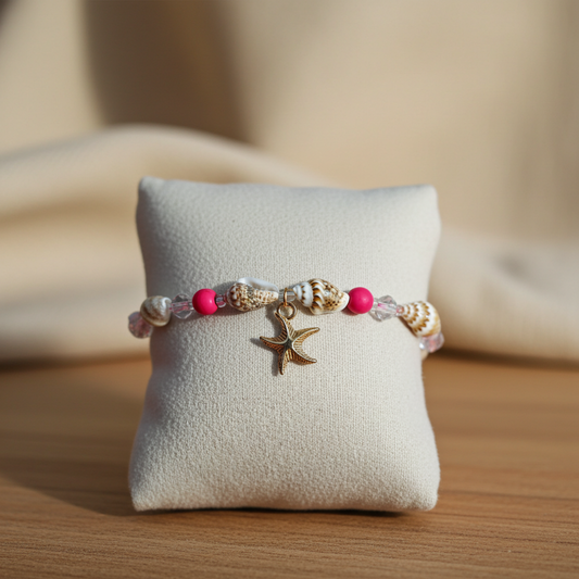 Zomer Armband Roze met Goudkleurige Zeester & Roze Kralen – Rinhoo Sparcle.shop