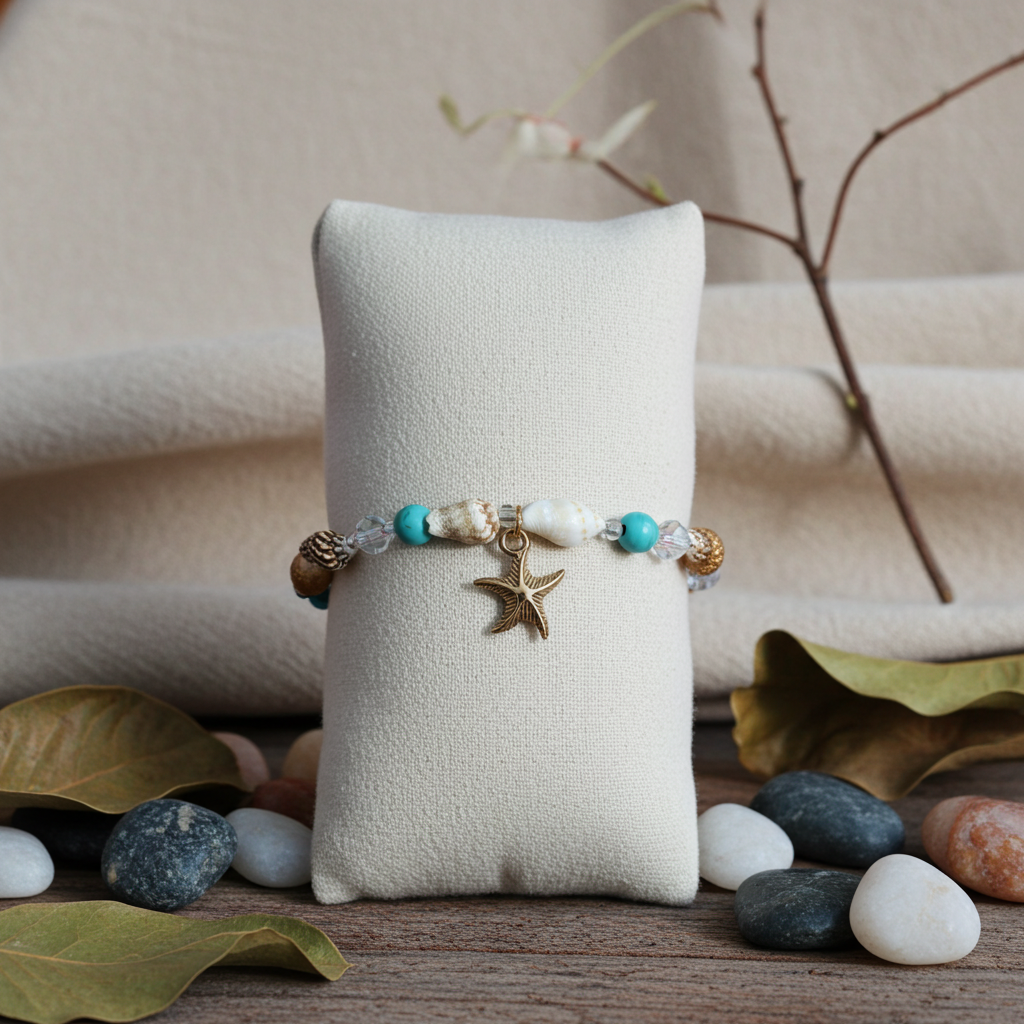 Zomer Armband Blauw met Zeester & Turquoise Kralen – Rinhoo Sparcle.shop