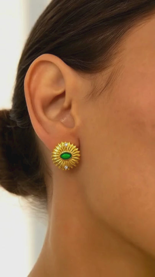 Oorstekers Kleurrijk Blad – Goudkleur/Felgroen (1,6 cm)